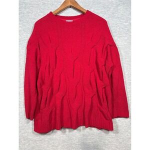 J Jill Red Chenille Cable Knit Soft Women Sweater M Pullover Christmas Valentine